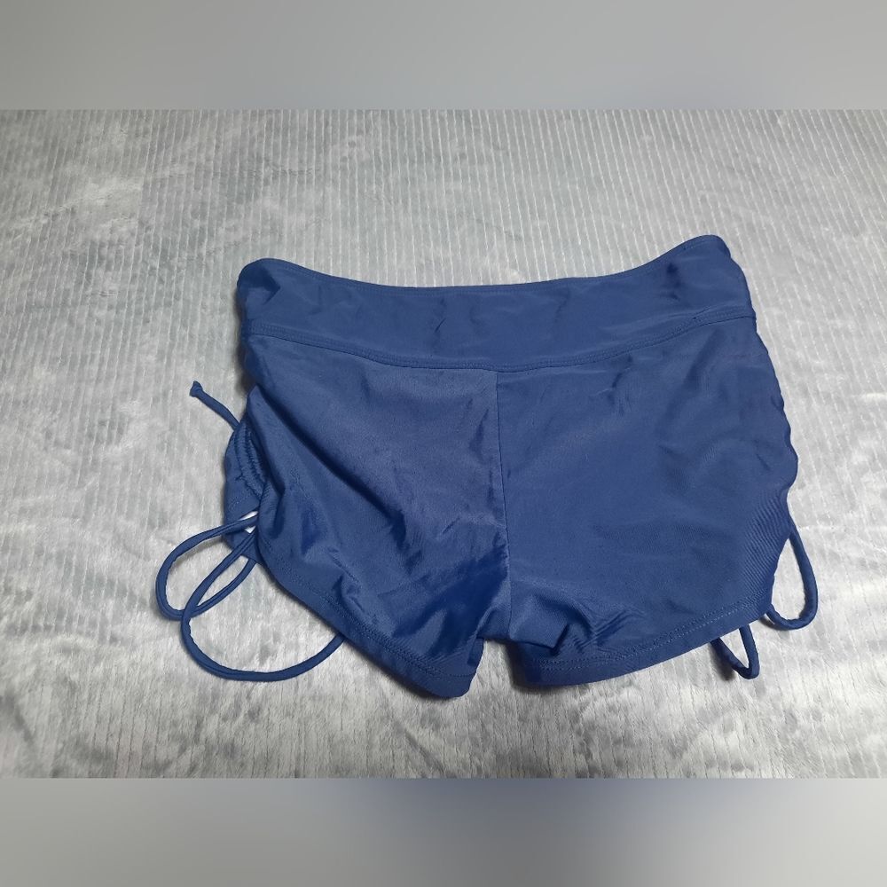 Summer Mae Swim Shorts Navy Blue Drawstring Ruching Lined - Picture 2 of 3